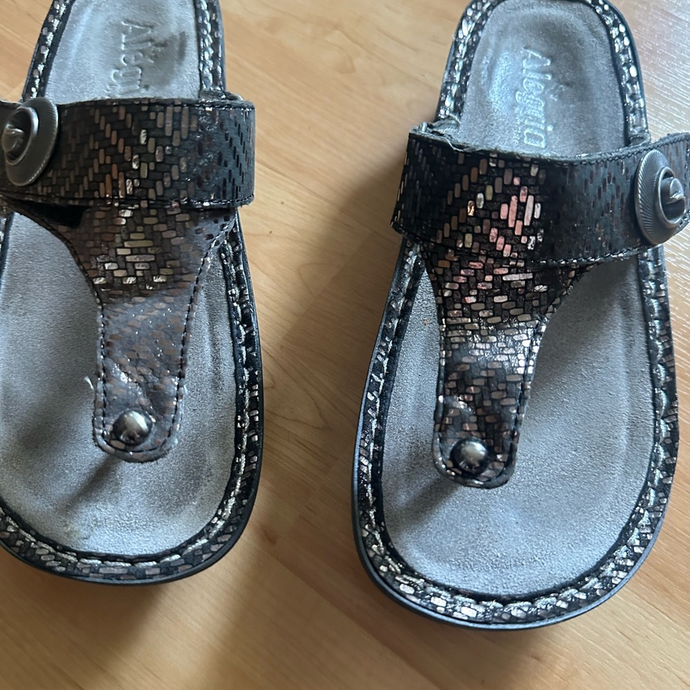 Alegria Shimmering Black Slide Sandals